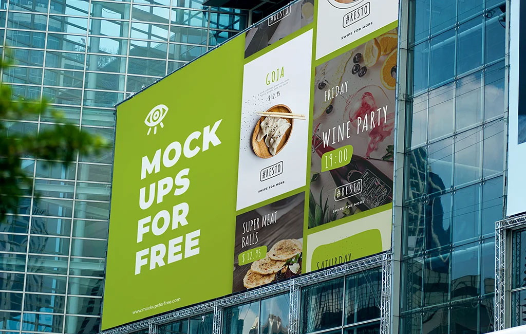 Free Billboard on Building Mockup