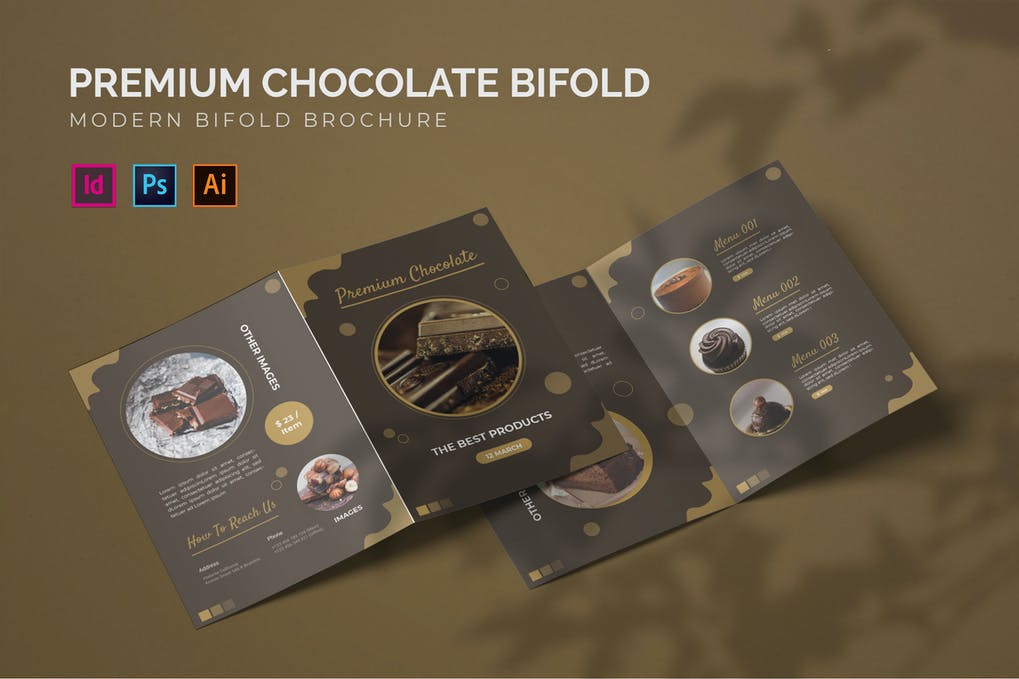 Free Chocolate Bifold Brochure Mockup