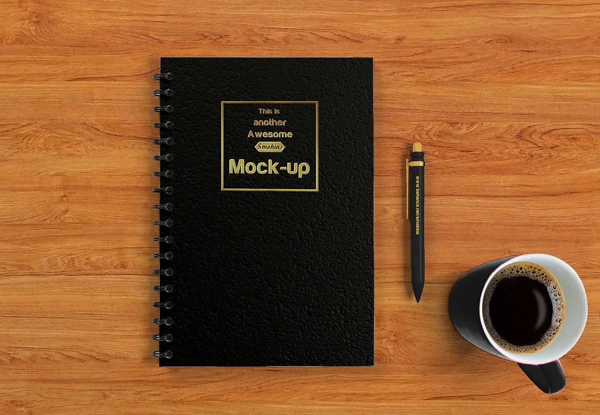 Black Office Notebook PSD Mockup