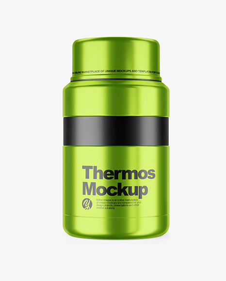 Green Metallic Thermos PSD Mockup