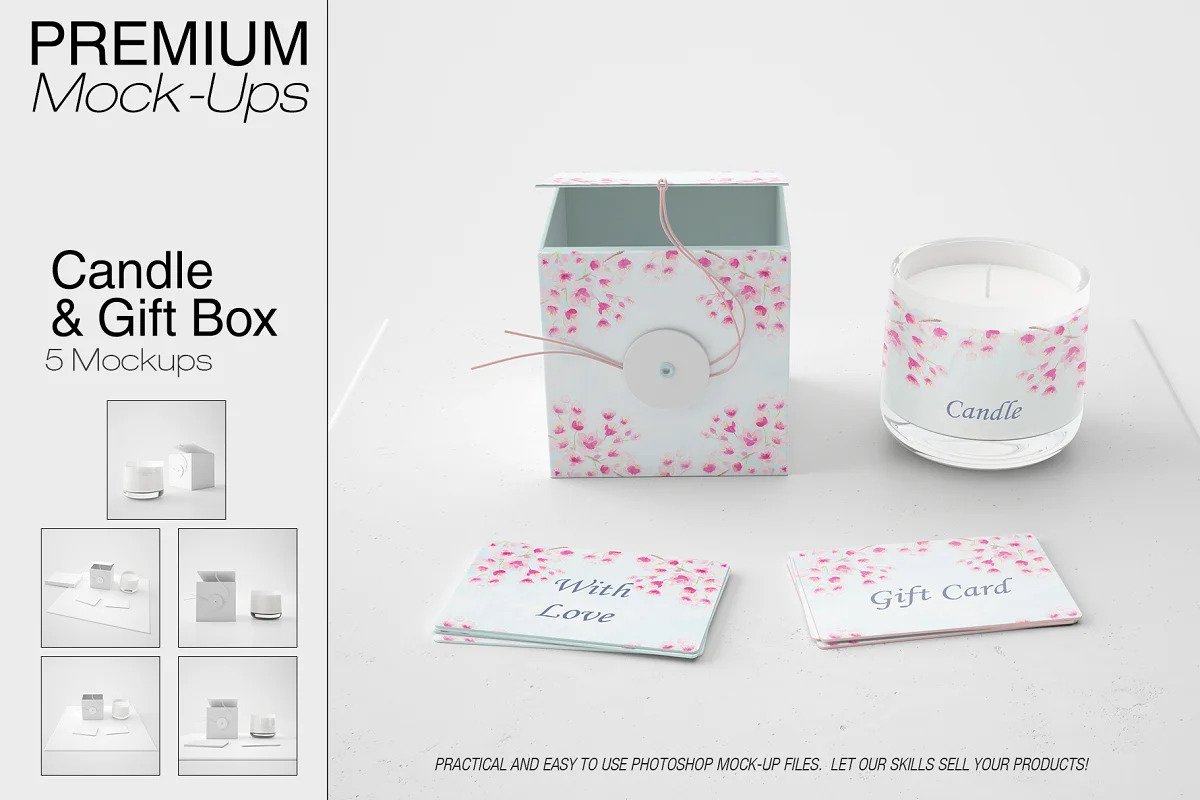 Creative Gift Box and Candle Mockup