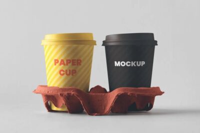 Two Paper Drinking Cup PSD Mockup