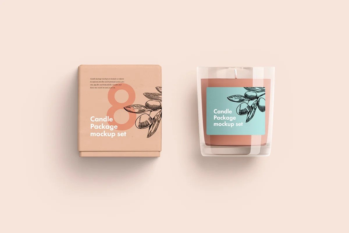 Free Candle Glasses with Box Mockup