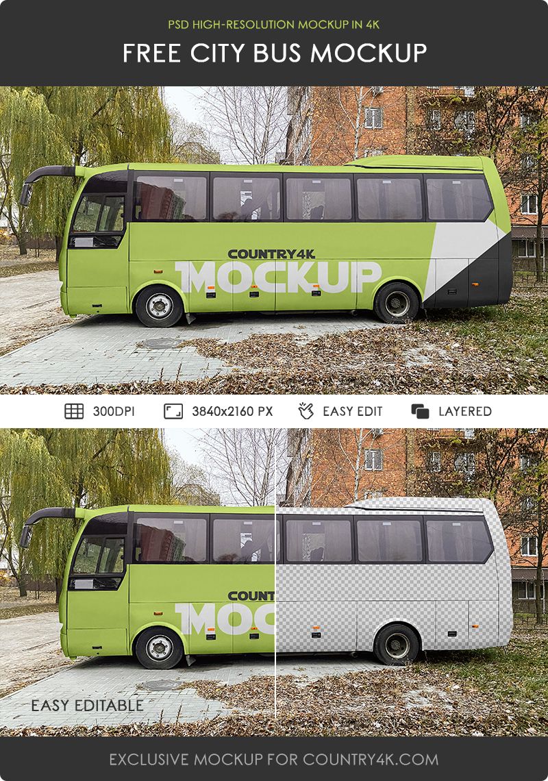 Free City Bus Vehicle Mockups