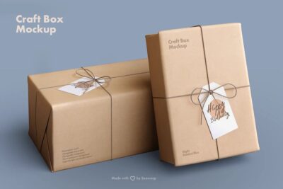 Free Craft Paper Box Packaging Mockup