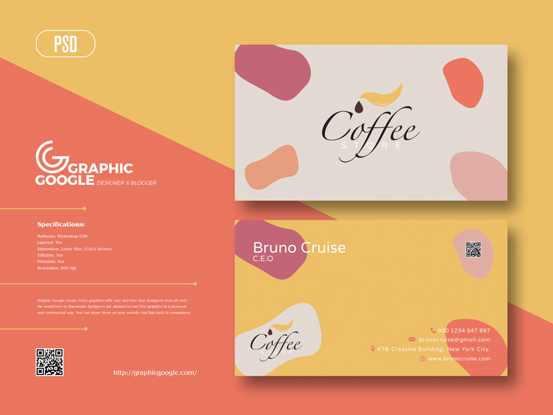 Online Coffee Business Card PSD Mockup