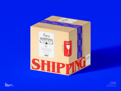 free parcel shipping box PSD Mockup