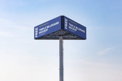 Triple Advertisement Billboard Stationery Mockup PSD