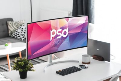 Best Curved Wide Ultra Edge TV PSD Mockup