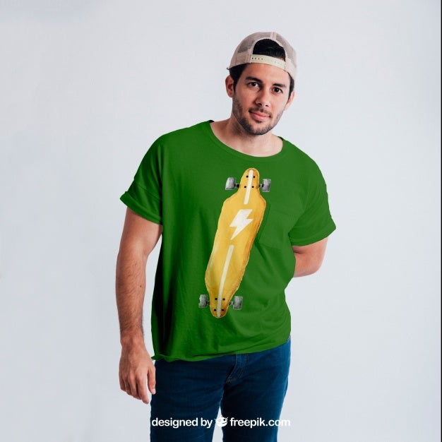 Free Boy Wearing Green T-Shirt Mockup