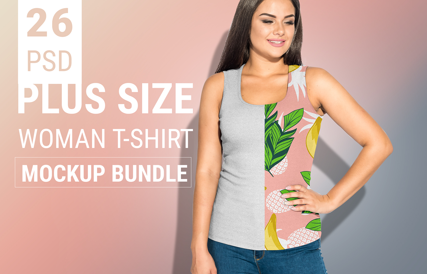 Free Plus-Size Woman T-Shirt mockup Design 