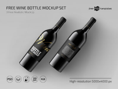 Free Realistic Wine Bottle Mockup Set