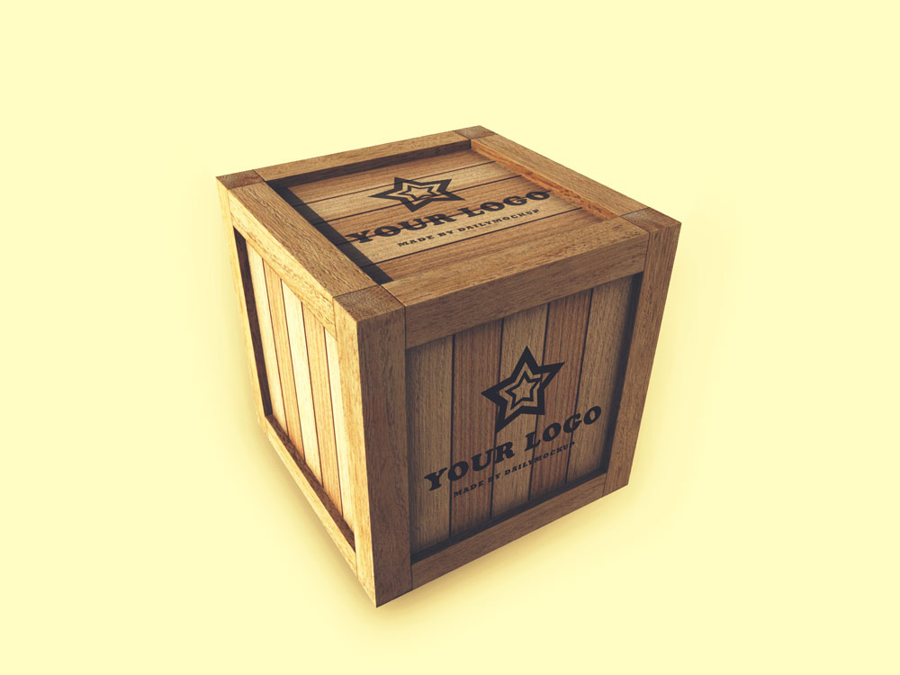 Free Wooden Logo Box PSD Mockup  