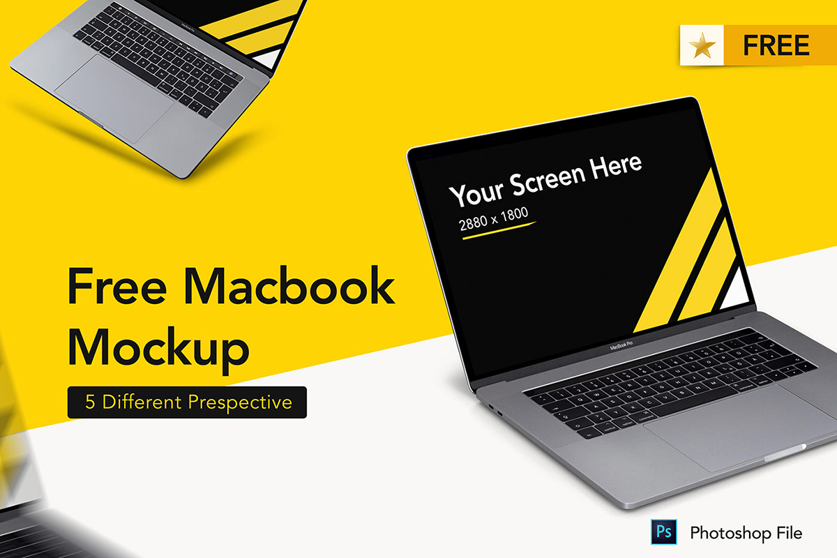 Free MacBook Set PSD Mockup